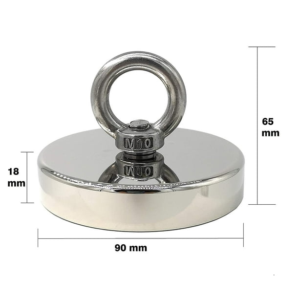 Ultra Strong Neodymium Magnet 320 Kg Ideal For Magnetic Fishing Ø 90 Mm  With Neodymium Eyelet 