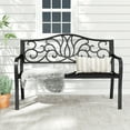 thumbnail image 4 of Gymax 2-person Metal Bench w/ Floral Pattern Slanted Backrest Slatted Surface Black, 4 of 10