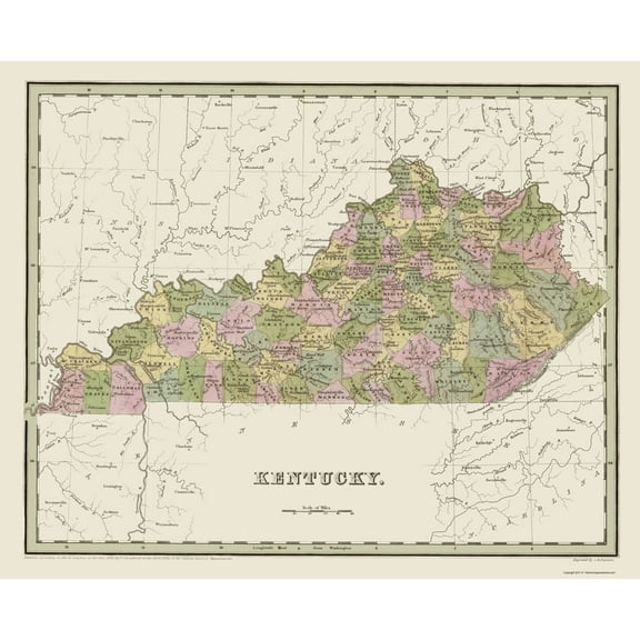 Historic State Map - Kentucky - Putnam 1838 - 23 x 28.38 - Vintage Wall Art