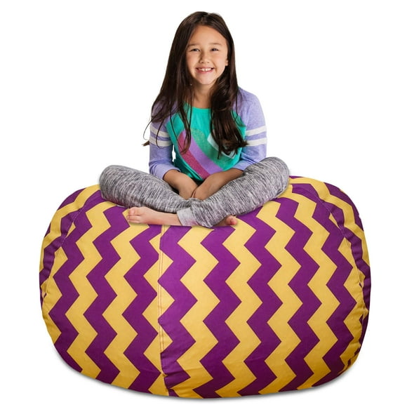 Posh Creations Housse de Fauteuil Poire pour Rangement de Peluches pour Enfants - Organisateur de Jouets pour Enfants, Très Grand 48 Pouces - Motif Chevron Violet et Jaune