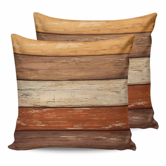 Pillow Covers 24x24 Set of 2, Farmhouse Burnt Orange Brown Throw Pillow Covers Decorative Couch Cushion Cover, Vintage Wooden Striped Microfiber Soft Square Pillowcases for Bedroom Living Room Sofa