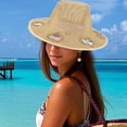 thumbnail image 4 of HAHUT Straw Beach Sun Hat with Sunglasses for Women Men, Suncatcher Cowgirl Straw Prism Hat with Adjustable Chin Strap Wide Brim for Camping Travel Picnic (Beige), 4 of 10