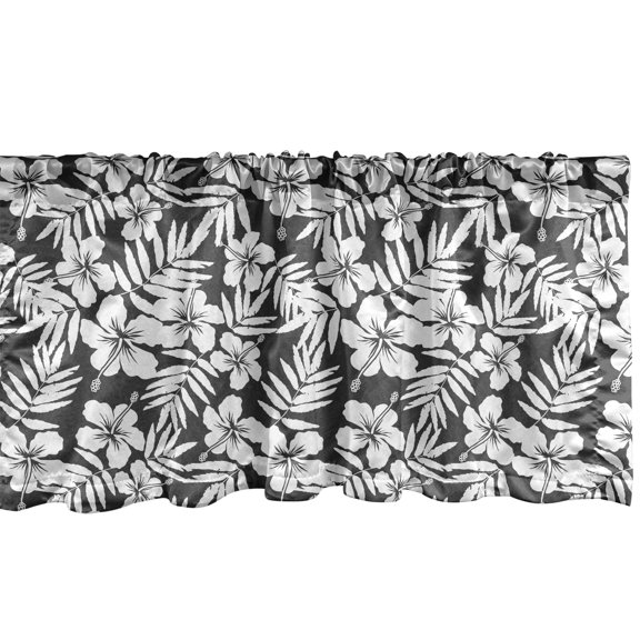 Ambesonne Tropical Window Valance, Exotic Hibiscus Flower, 54" X 18", Grey and White