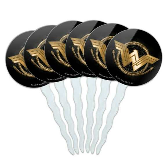 Wonder Woman Movie Golden Lasso Logo Cupcake Picks Toppers Decoration Set of 6