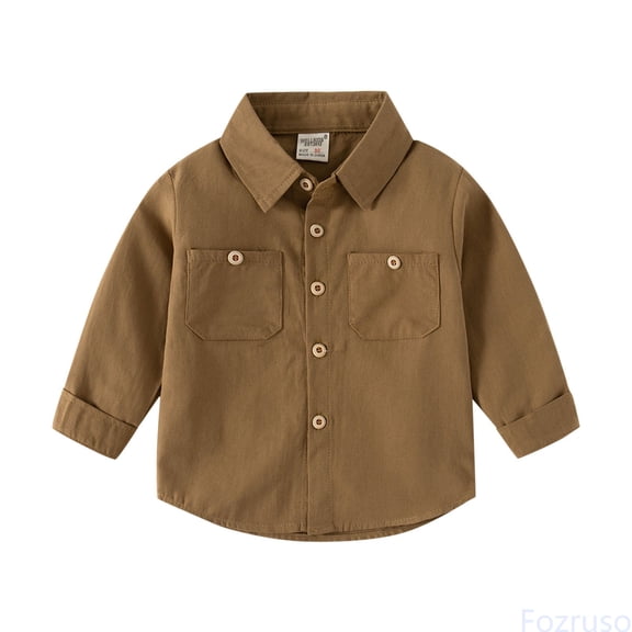 Fozruso Kids Toddler Boys Long Sleeve Cotton Shirts with Pockets Regular Fit Shirts Sizes 18-24 Months