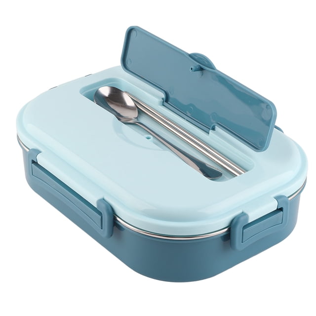 Fiambrera portátil de acero inoxidable de 4 rejillas para estudiantes y adultos con tazón para sopa y recipiente para almacenar alimentos, color azul
