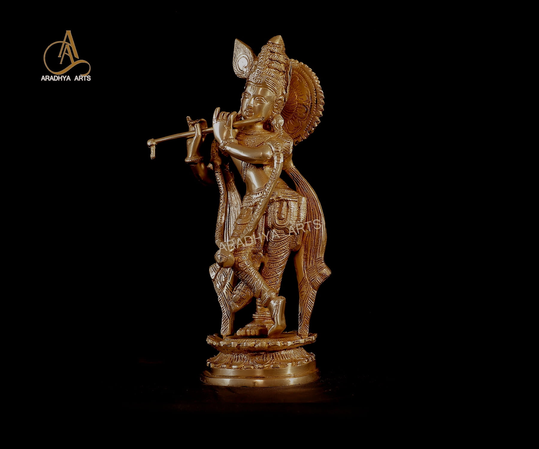 Aradhya Art Flute Playing Krishan made in Brass Height  28 CM for Temple  Home Décor office and Gifts