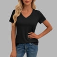 thumbnail image 7 of Staron Women's V-Neck Tunic Blouse Casual Cinched Waist Short Sleeve High-Low Hem Stretch Knit Top, Black XL, 7 of 7