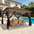 thumbnail image 3 of COBIZI 13x13 Pop-Up Gazebo with Mosquito Netting, Outdoor Patio Canopy Tent with 2-Tier Ventilated Roof, 3 Adjustable Heights, Provides 169 Sq Ft Shade, Brown, 3 of 13
