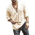 thumbnail image 1 of ZAXARRA Chemises Hippie pour Hommes Coton et Lin Manches 3/4 Col en V, 1 of 1