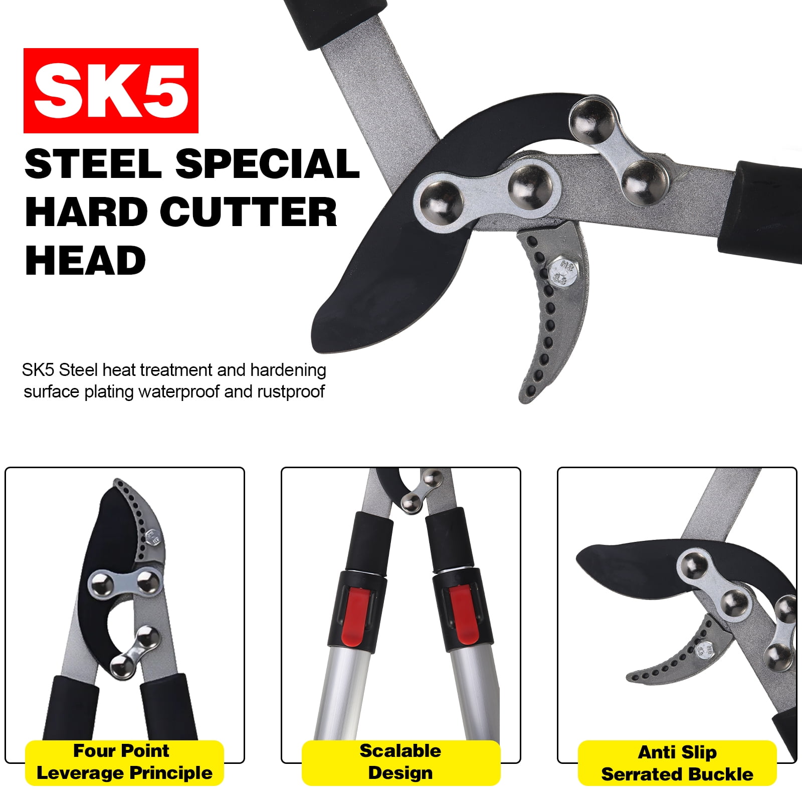 Paddsun Lopper, Hedge Shear & Pruner Combo Set, 3-Piece Retractable Pruning Shears Heavy Duty Tree Shrub & Bush Care Kit for Lawn Garden & Yard