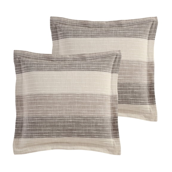 Levtex Home Sand Stripes Chocolate Euro Sham Set of 2 - Jaquard Stripe - Brown, Tan, White - Two Euro Shams (26 x 26in.) - No Insert - Cotton