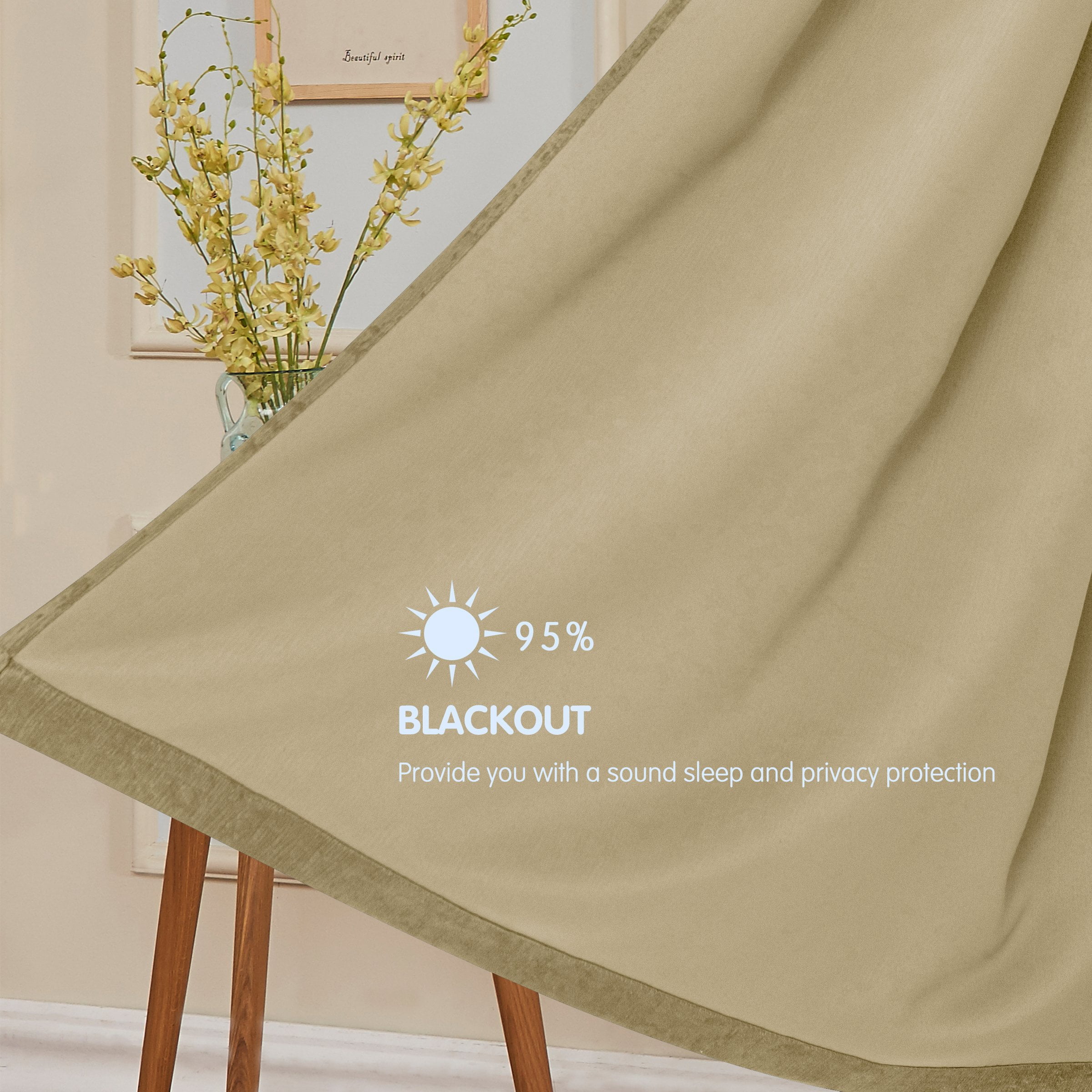 Subrtex Thermal Insulated Grommet Blackout Curtains for Bedroom, Set of 2 Panels, 52"×63", Beige