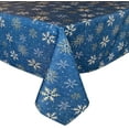 thumbnail image 4 of Lintex Blue Farmhouse Snowflake Fabric Christmas Tablecloth - Blue, Gold and White Country Rustic Holiday Tablecloth, 52" x 52" Square, 4 of 8