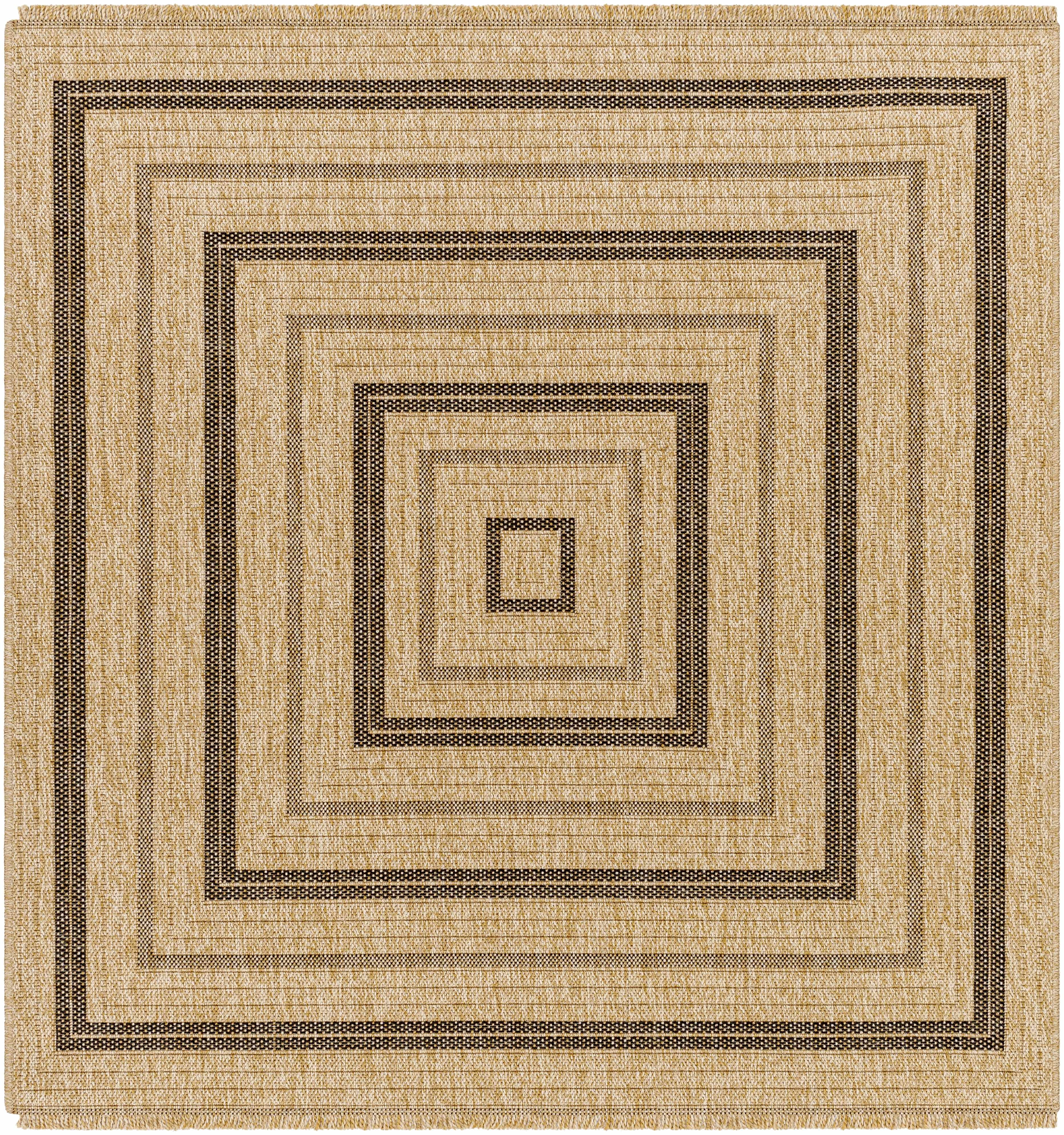 Hauteloom Beril Living Room, Bedroom Patio Outdoor Area Rug - Traditional, Transitional - Tan, Black White, White Tonal - 3'3" Square