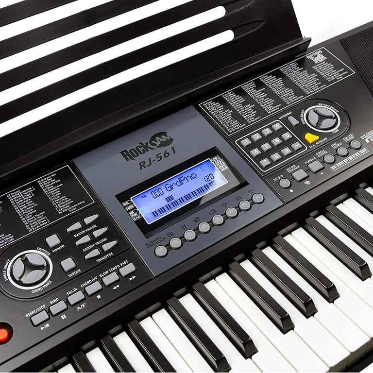 RockJam 61 Key Keyboard Piano With LCD Display Kit, Stand, Bench,  Headphones, Simply App & Keynote Stickers