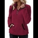 thumbnail image 3 of Sudadera Informal de con Cremallera de un Cuarto para Mujer, Larga, Ligera, Suave y Afelpada, con Bolsillos. Vino Tinto L, 3 of 8
