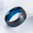 thumbnail image 2 of Blue Plating High Polished Band Mens 8mm Titanium Steel Black Brushed Ring 7-12#, 2 of 5