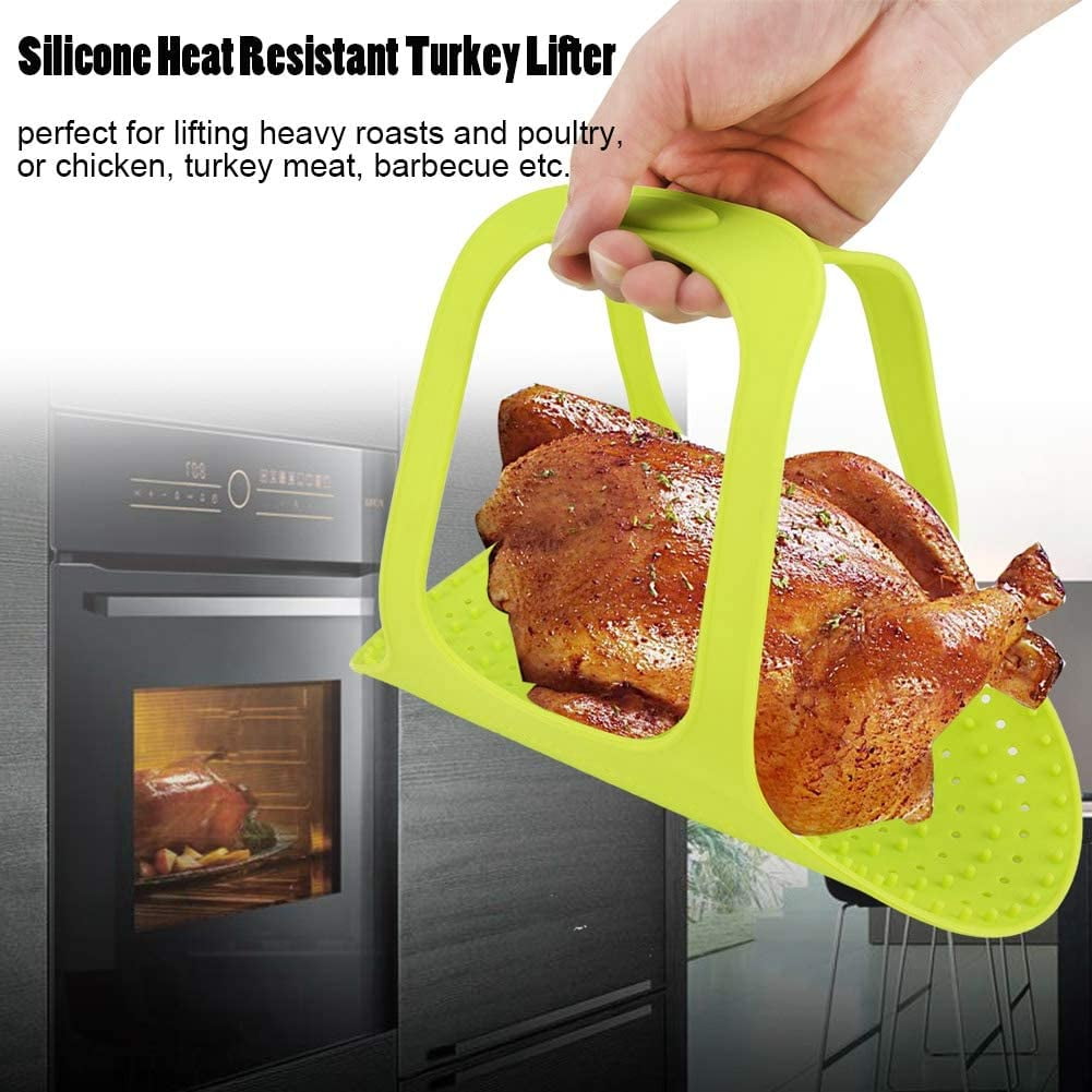 ABPETE Heat Resistant Turkey Lifter, Poultry Lifter Turkey Roasting Sling, Oven Baking Mat Silicone Mat Non-Stick Cooker Sling, Multipurpose Cooking Accessory(Green)