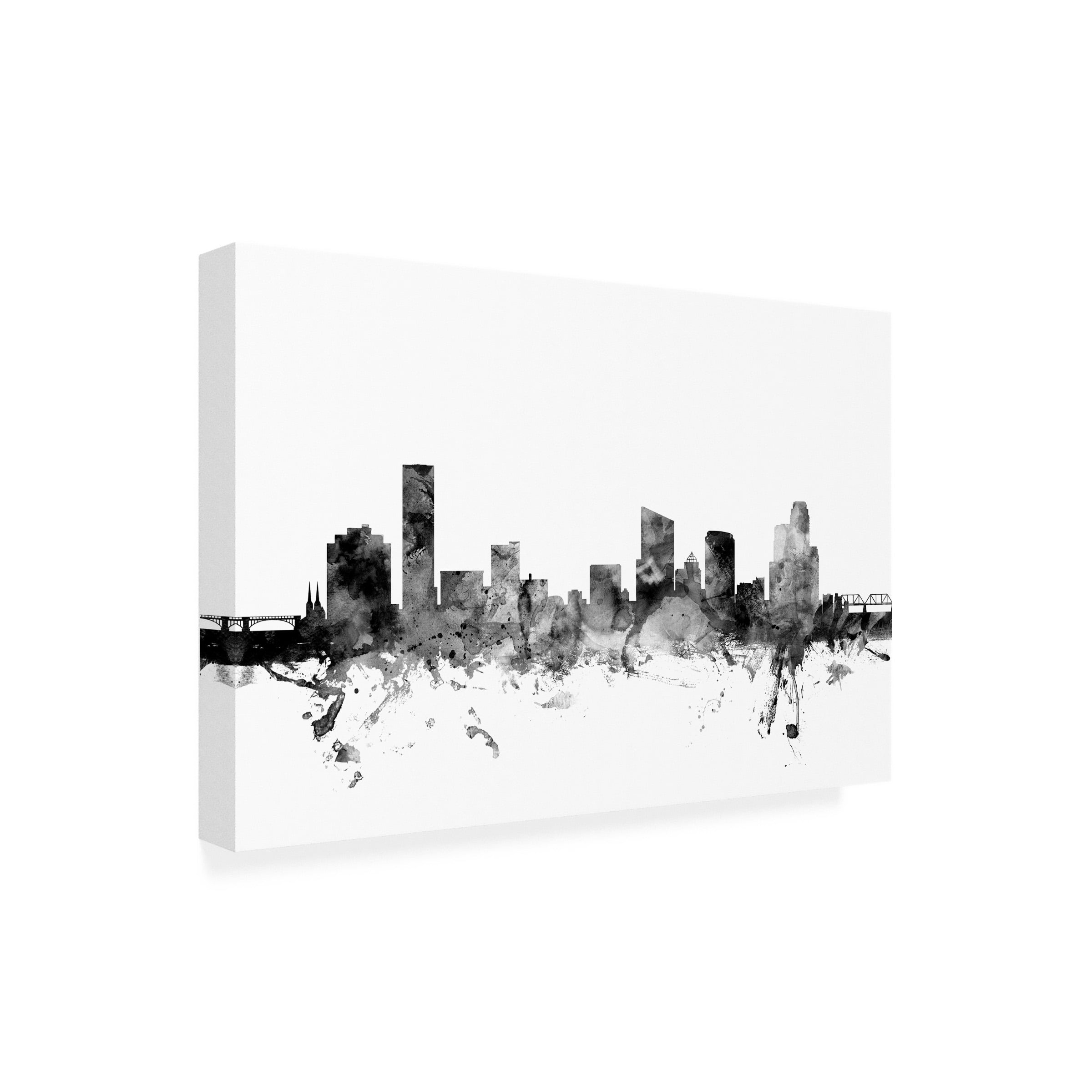 Trademark Fine Art Michael Tompsett Grand Rapids MI Skyline B&W Canvas Wall Art - 30x47