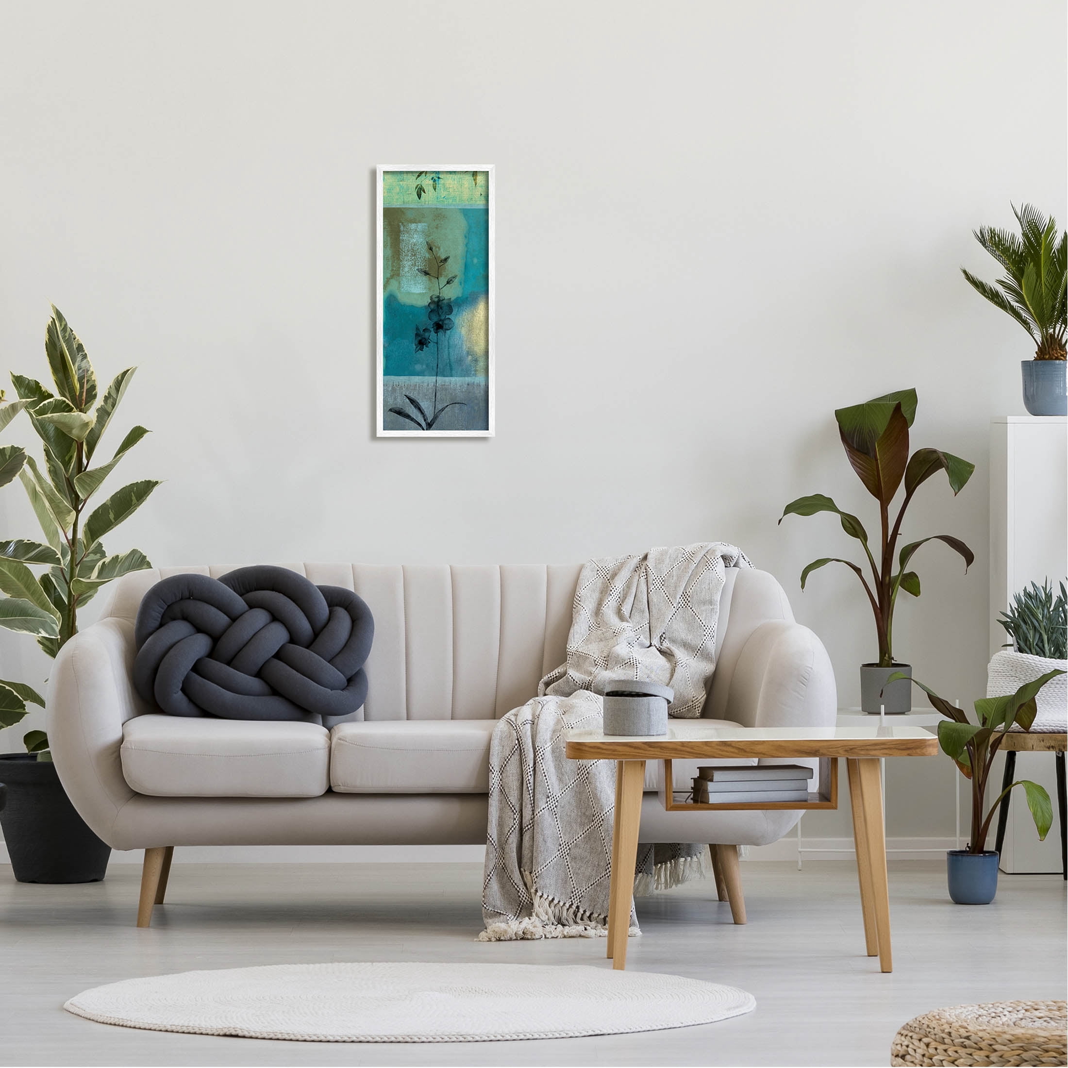 Layered Orchid Flower Teal Shapes Botanical & Floral Graphic Art White Framed Art Print Wall Art