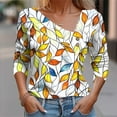 thumbnail image 2 of Sexlip Womens Tropical Print Blouse V Neck Design Soft Fabric Relaxed Silhouette for Vacation Looks Yellow XL, 2 of 5