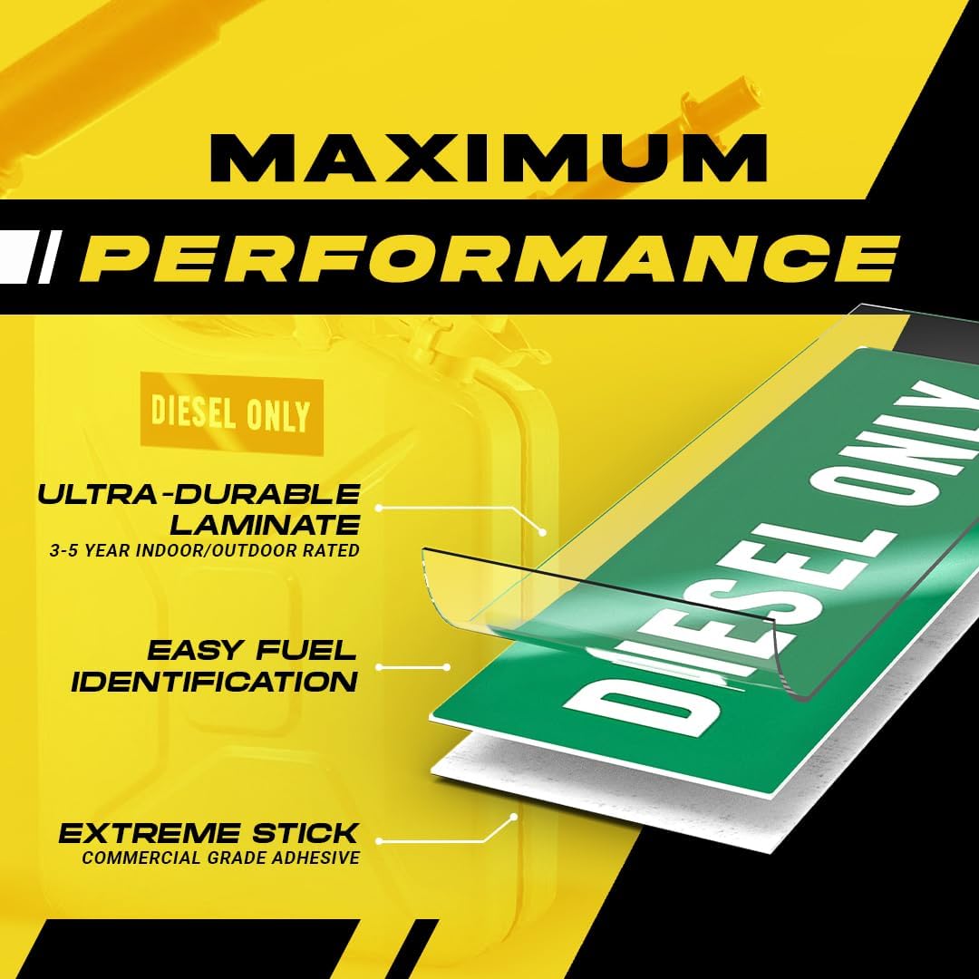 Diesel Only Sticker - Diesel Label for Fuel Storage Container, Truck, Tractor and Heavy Equipment - Weather Proof, Extreme Stick, Ultra-Durable - USA Made (6x2 inch), 2 Labels