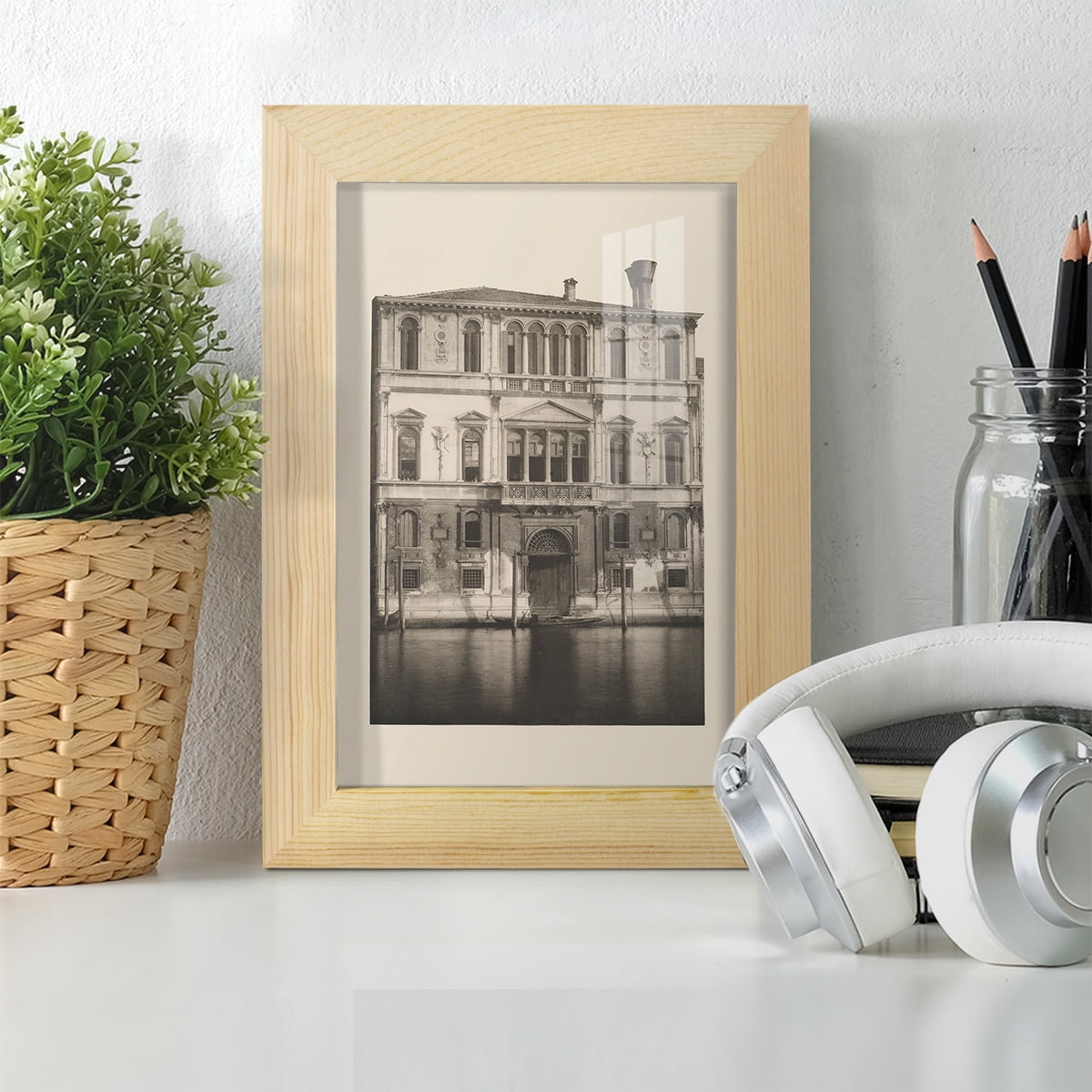 Vintage Views of Venice I - Framed Print w/glass - Natural Wood