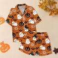 thumbnail image 6 of CQXIDFH Halloween Women's Pajamas Graphic Print Satin Pajama Set Short Sleeve Button Top with Shorts Cute Summer Sleepwear Lounge Sets Sleepwear, 6 of 8