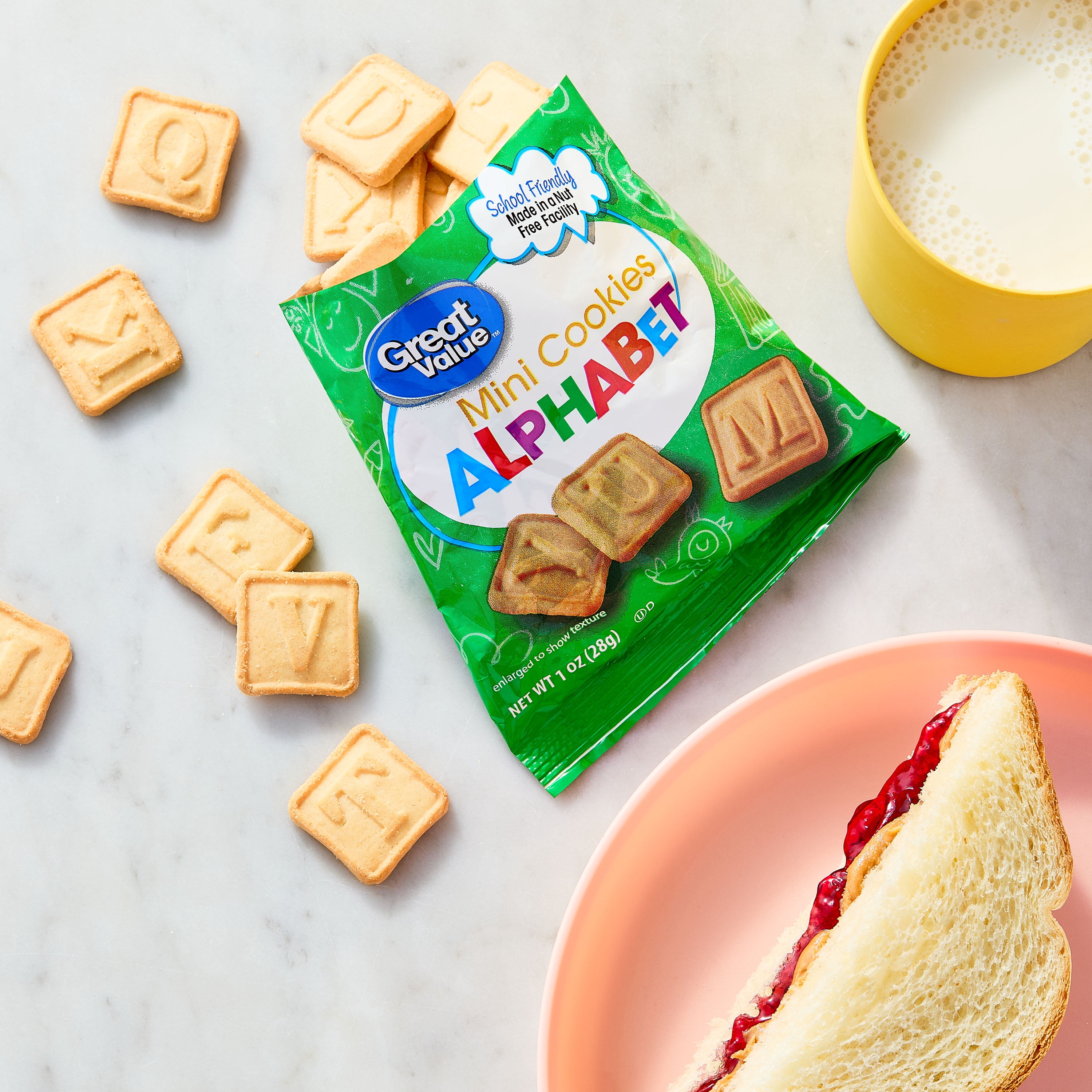(4 pack) Great Value Mini Alphabet Cookies, 1 oz, 30 Snack Packs