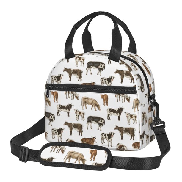 Fotbe Cow Bolsa de Almuerzo con Estampado, Lonchera Aislada, Contenedores de Comida Reutilizables Tipo Cooler a Prueba de Fugas