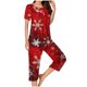 thumbnail image 1 of Puntoco Pijamas para mujer Conjunto de pijama con estampado navideño, cuello redondo, botones, manga corta y cintura elástica con bolsillos y pantalón, 1 of 5