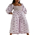 thumbnail image 1 of Robe Longue pour Femmes Manches Longues Col Carré Broderie Fleur Robe Évasée, 1 of 5