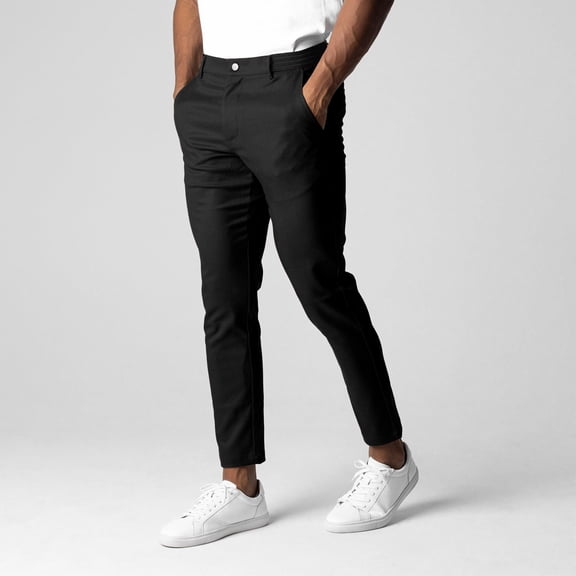 Zysthvn Fall Pants for Men Cotton Casual Tapered Skinny Trousers for Men Lightweight with Pockets Elastic Waist Solid Pants, Black XL