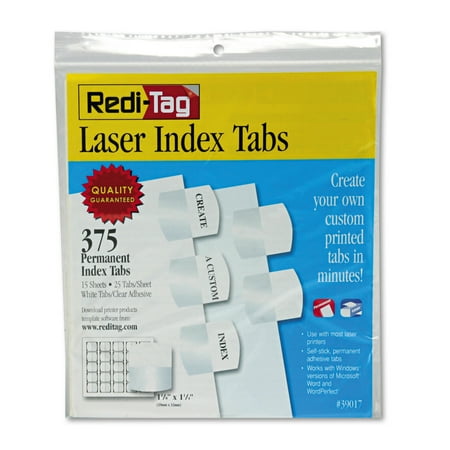 Redi-Tag Laser Printable Index Tabs, 1 1/8 x 1 1/4, White, 375/Pack