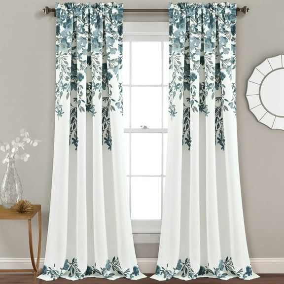 Lush Decor 100% Polyester Tanisha Room Darkening Window Curtain Panels Blue/Gray 52X84+2 Set