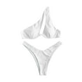 thumbnail image 2 of 1 Set One Shoulder Swimsuit Soft Padded Two Pieces Sexy V Neck Solid Color Bikini for Travel, 2 of 6