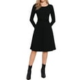 thumbnail image 1 of Vestido de punto acanalado INSPIRE CHIC para mujer, de manga larga, cuello redondo, cintura alta, estilo A-line, vestido casual XL negro, 1 of 6