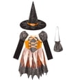 thumbnail image 5 of Yruioon Kids Girls Halloween Witch Dress Up Shiny Star Print Long Sleeve Dresses with Hat Candy Bag Orange 8, 5 of 7