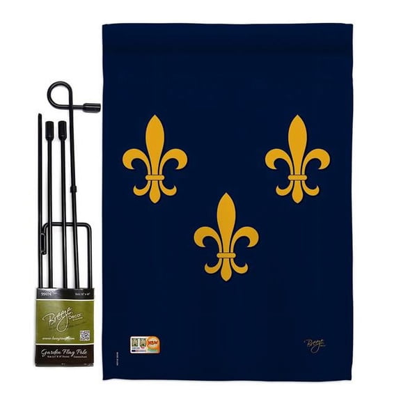 Breeze Decor BD-FU-GS-118004-IP-BO-D-US13-BD 13 x 18.5 in. Midwest French American Interests Fleur De Lys Impressions Decorative Vertical Double Sided Garden Flag Set with Banner Pole