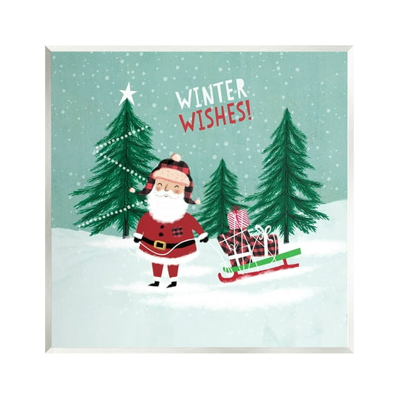 Stupell Industries Winter Wishes Santa Claus & Sled Holiday Painting Unframed Art Print Wall Art