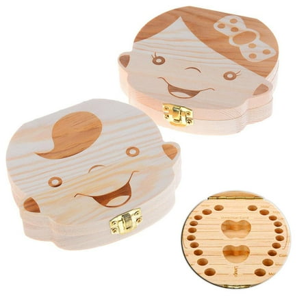 2 Pack of Baby Teeth Box - Milk Teeth Box Wooden Tooth Storage Box Organizer For Kids - Baby Boy Tooth Box Baby Girl Tooth