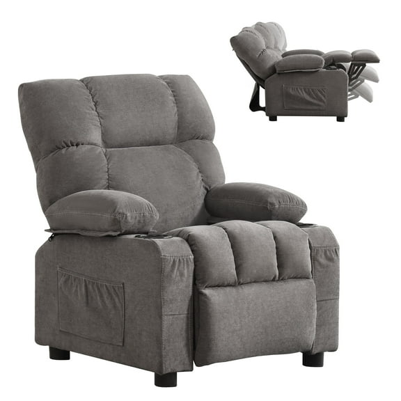 JONPONY Kids Recliner Chair,Push Back Toddler Recliner with Cup Holders & Side Pockets,Adjustable Footrest & Headrest Kids Sofa for Boys Girls 3  Age Group, Grey