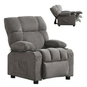 JONPONY Kids Recliner Chair,Push Back Toddler Recliner with Cup Holders & Side Pockets,Adjustable Footrest & Headrest Kids Sofa for Boys Girls 3+ Age Group, Grey