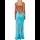 thumbnail image 4 of Vestido de Cóctel Elegante con Cuello Halter, Sin Mangas, con Volantes y en Forma de o para Mujer. Azul M, 4 of 8