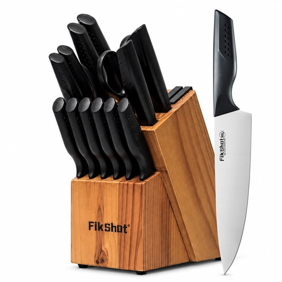 Knife Set with Block and Sharpener, High Carbon Stainless Steel Chef Knife block Set for Kitchen(15 PCS Pro Black)