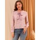 thumbnail image 3 of Allegra K Las se?oras de la oficina de la pajarita de la manga larga de las mujeres rematan la blusa floral de la gasa Rosa XL Allegra K Blusa, 3 of 6