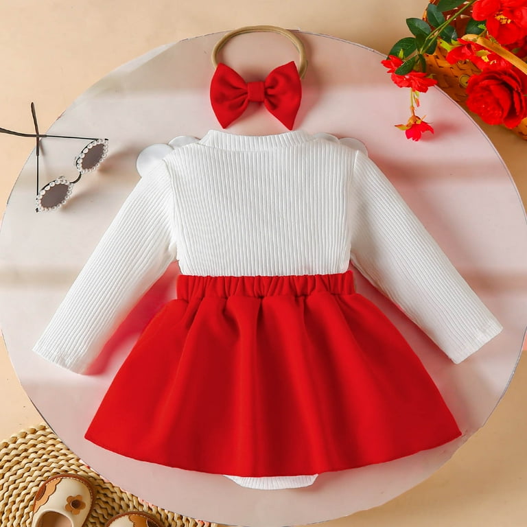 Gubotare Baby Rompers Long Sleeve Baby Girl Romper Dress Long Sleeve Smocked Dress Cute Baby Fall Winter Clothes 0 3 6 9 12 18 24 Months (Red,3-6