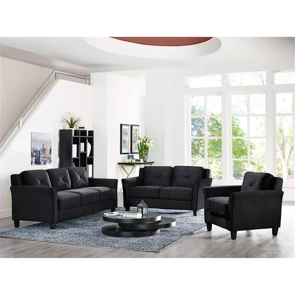 Home Square 3-Piece Set with Microfiber Chair & Loveseat & Sofa in Black