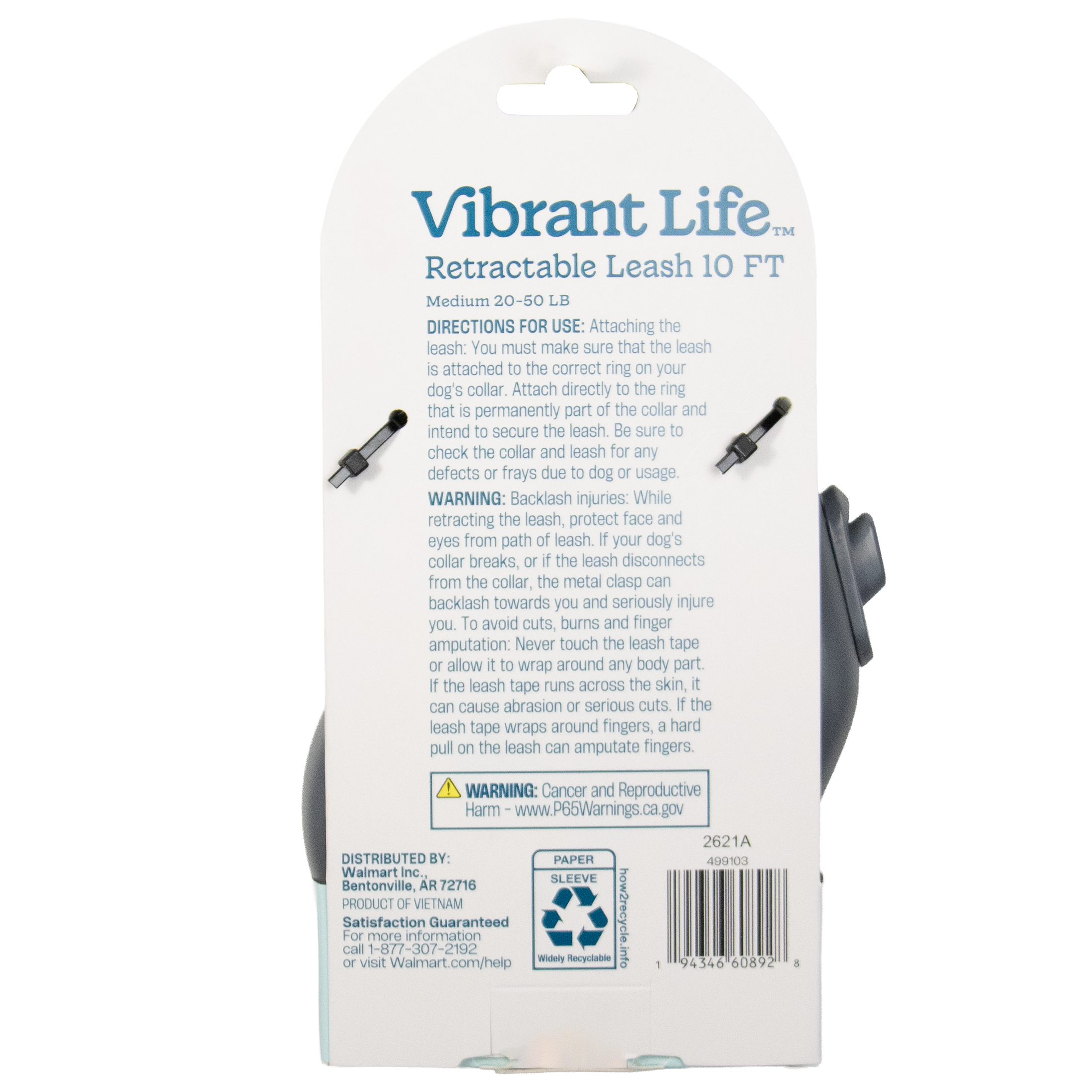 Vibrant Life Retractable Tape Leash, 10 Feet, Black, Medium photo 2